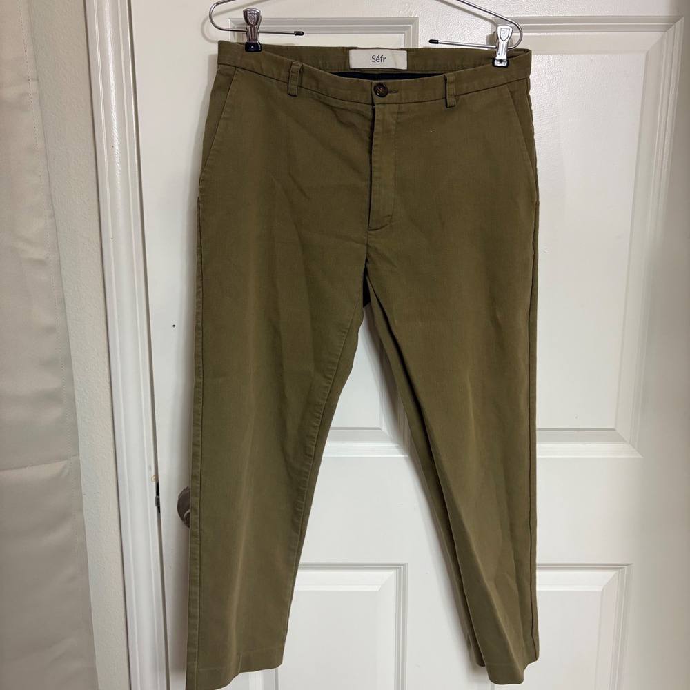 Sefr Harvey Trousers Mens Medium Olive Green Cotton Blend Chino Pants Latvia